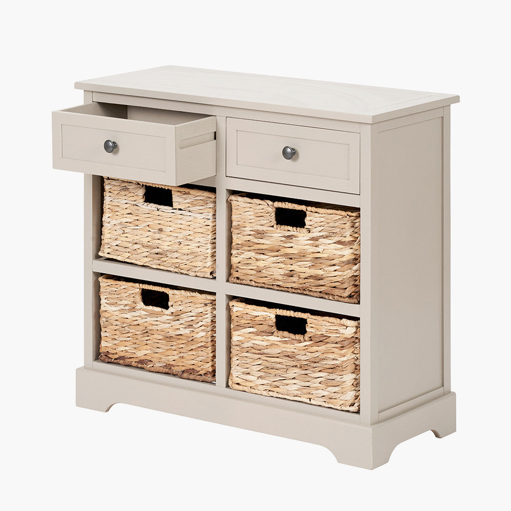 Devonshire Putty Grey Pine Wood with 4 Baskets Sideboard